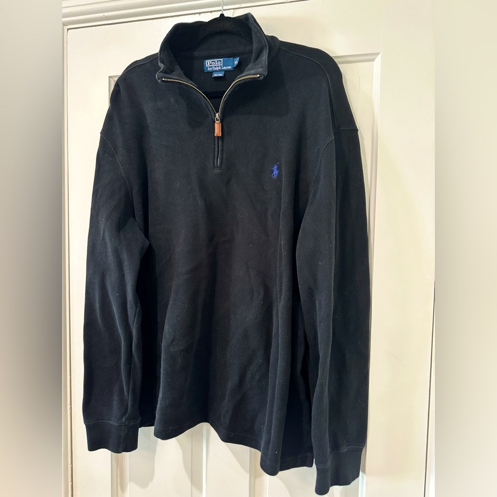 Polo Ralph Lauren men’s black cotton pullover sweater zip up top